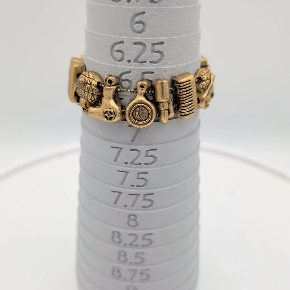 Vintage Gold Tone Hairdresser Salon Stylist Charm Bracelet Comb Mirror Dryer‎